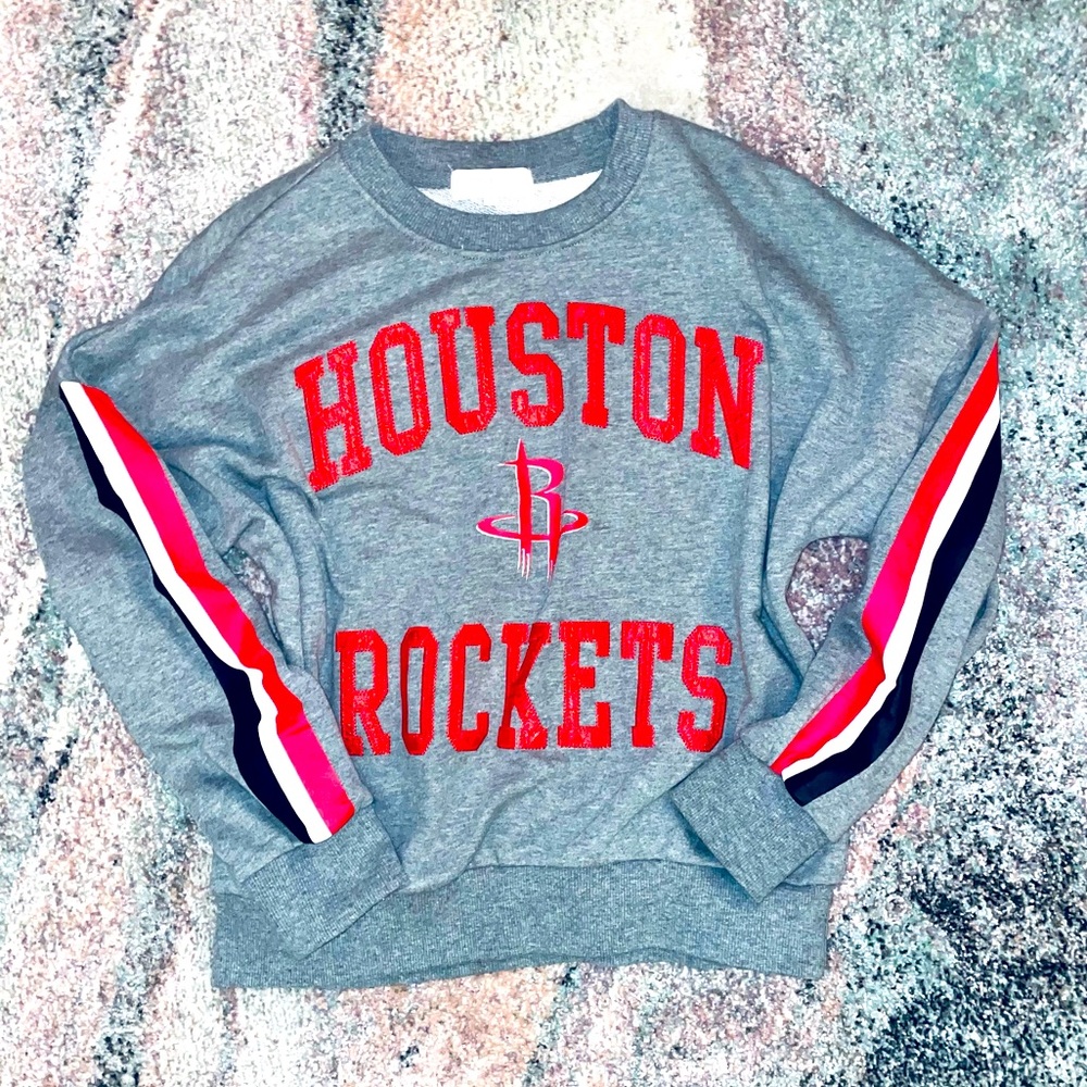 NBA || Houston Rockets Crewneck Sweatshirt in Striped Gray/Red - SZ Small